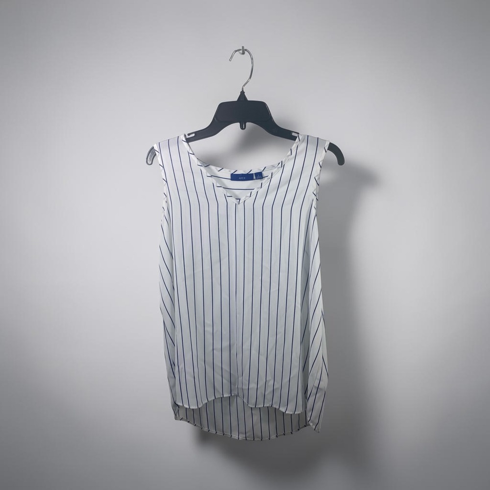 Apt. 9 Womens Large Blue White Striped Sleeveless V-Neck High Low Blouse Top